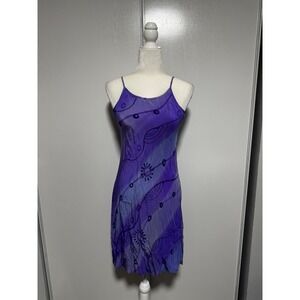 Purple Abstract Print Mini Dress Sleeveless Spaghetti Strap Party size Extra‎ Sm